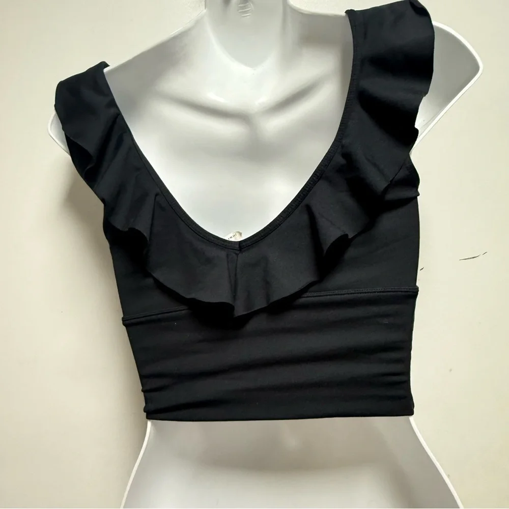 Free People Black Ruffled Crop Tank Top